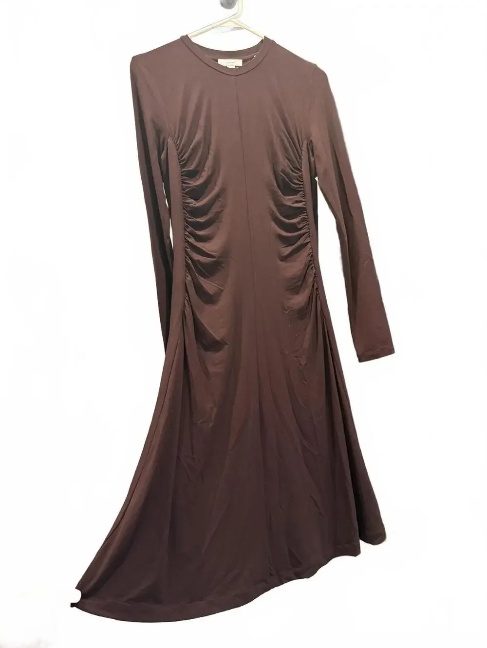 Vince Long Sleeve Ruched Burgandy Midi Dress - Picture 9 of 11